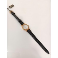 VINTAGE Lanvin γυναικείο ρολόι με επίχρυσο καντράν και μαύρο δερμάτινο λουράκι (VIN07)